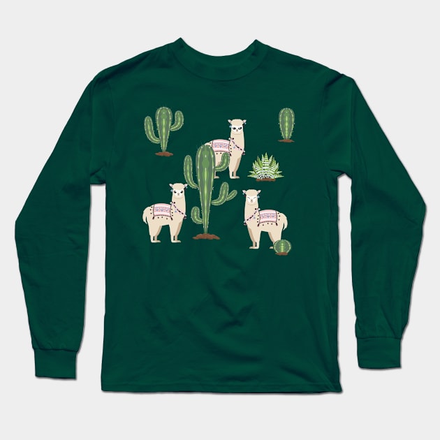 Alpaca with cacti Long Sleeve T-Shirt by AnnArtshock